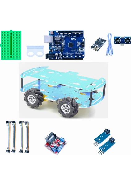 Emes Robotik Omni Siyah Teker Mavi 4WD Wifi Engelden Kaçan Çizgi Takip Eden Araç Seti