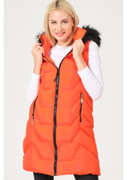 Z6761 Dewberry Bayan Yelek-Turuncu