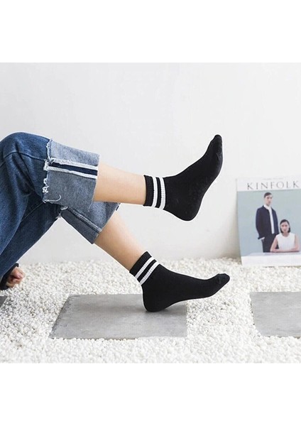 Meguca Socks Unisex Karışık Renkli Çizgili Kolej Çorap Seti 6 Çift