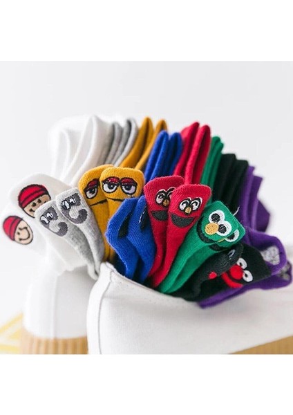 Meguca Socks Unisex Renkli Emoji Desenli Patik Çorap Seti 8 Çift