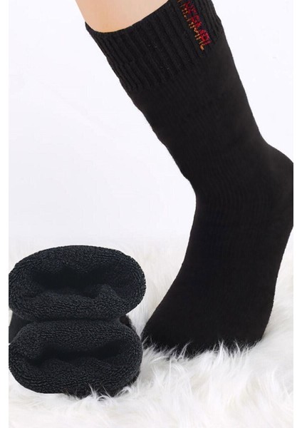 Meguca Socks Unisex Siyah Ultra Kalın Kışlık Termal Havlu Çorap