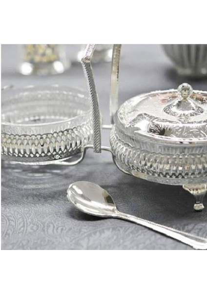 Ingiliz Gümüşü Kapaklı Kaşıklı Reçellik 2 Li 25.7 x 12 cm fırsatları