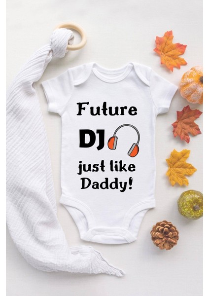 Erkek Ekru Bebek Dj Daddy Baskılı Çıtçıtlı Body