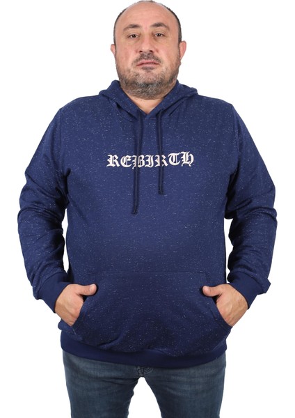 Mocgrande Büyük Beden Sweatshirt Kapşonlu Rebirth 22701-LACIVERT