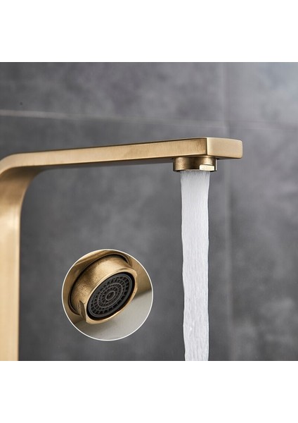 Kare Mutfak Eviye Musluğu Çift Su Girişli Gold Kaplamalı modelleri