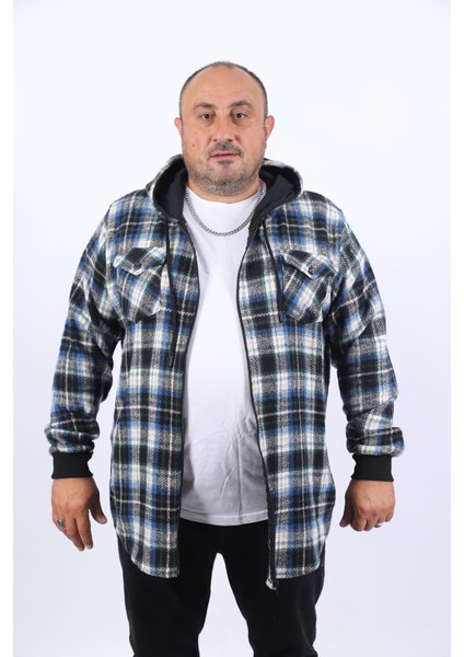 Mocgrande Büyük Beden Kapüşonlu Sweat Oduncu Çiftcep 22203-MAVI fiyatları