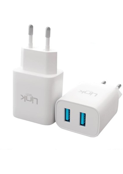 C206 Çift USB Çıkışlı 10W 2.1A Şarj Aleti (Başlık) Beyaz