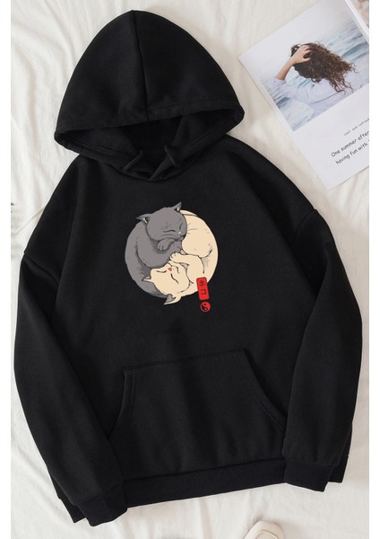 Unisex Yin Yang Cats Baskılı Sweatshirt fiyatları