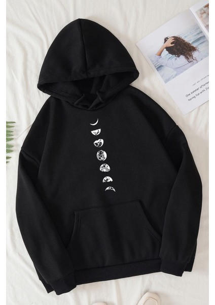 Unisex Moon Phases Baskılı Sweatshirt