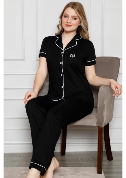 Dreamy Pamuklu Biyeli Gömlek Pijama Takımı Kırmızı