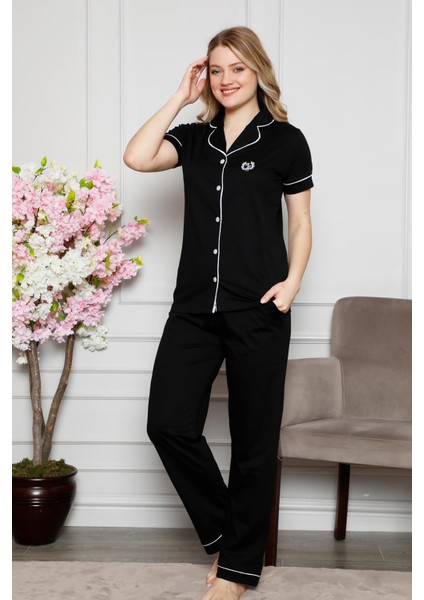 Dreamy Pamuklu Biyeli Gömlek Pijama Takımı Kırmızı