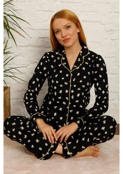 Farya Home Dreamy Pamuklu Biyeli Papatya Desenli Gömlek Pijama Takımı