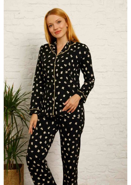 Farya Home Dreamy Pamuklu Biyeli Papatya Desenli Gömlek Pijama Takımı