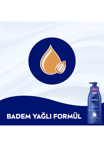 NIVEA Besleyici Vücut Sütü 400ml; Kuru ve Çok Kuru Ciltler;48 Saat Nemlendirici Vücut Losyonu;E Vitamini ve Badem Yağı İçerir