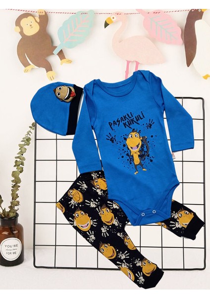 Erkek Bebek 3 Lü Takım Kukuli Baskılı 6-12 Ay