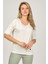 Kadın V Yaka Bluz 6690201 Ekru 3
