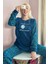 Lacivert Hope Desenli Kadın Peluş Pijama Takımı 1