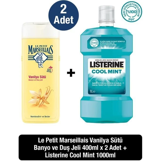 Listerine Coolmint 1000ML Ağız Bakım Suyu + Lpm Vanilya Sütü 400 ml Duş Jeli X2