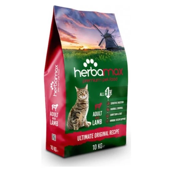 Herbamax Premium Kuzu Etli ve Pirinçli Yetişkin Kedi Maması 10 kg