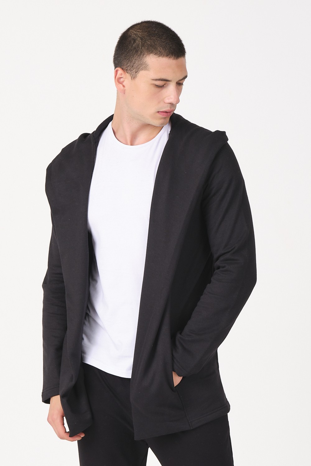The Rule Erkek Siyah Regular Fit Uzun Hırka RF0002 %65 Pamuk %35 Polyester Düz Desenli Günlük Stil