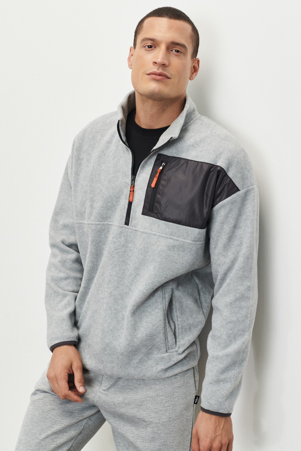 Altınyıldız Classics Erkek Gri Melanj Oversize Bol Kesim Dik Bato Yaka Cep Detaylı Fermuarlı Isı Tutan Polar Sweatshirt görsel 7