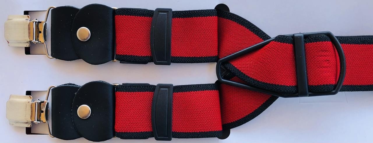 Velila Kırmızı Pantolon Askısı Kenarları Ince Siyah Çizgili
