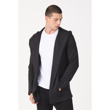 The Rule Erkek Siyah Regular Fit Kapüşonlu Uzun Hırka RF0002