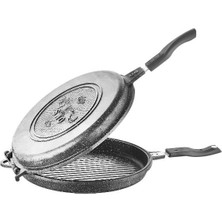 OMS Çift Taraflı Grill Tava Oms Izgara Tavası Yuvarlak Granit Tava