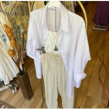 Larisa Collection Keten Tek Cepli Oversıze Gömlek