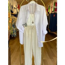 Larisa Collection Keten Tek Cepli Oversıze Gömlek