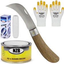 Nzb Aşı Bıçağı Eğri Uçlu Bağ Bıçağı Ara Çakı + Aşı Bandı + Aşı Macunu + Eldiven (4'lü Set)