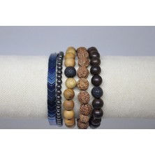 Yaşam Tohumu Hematit Doğal Taşlı & Ahşap Boncuklu Erkek Bileklik 5'li  Set (Sınırlı Sayıda Üretim)