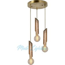 Modi Lighting Yan Kesitli Üçlü Eskitme Ahşap Avize MOD-AV-4468-3ES