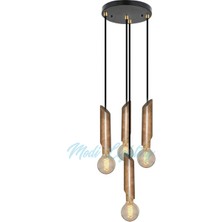 Modi Lighting Yan Kesitli Dörtlü Siyah Ahşap Avize MOD-AV-4468-3BSY