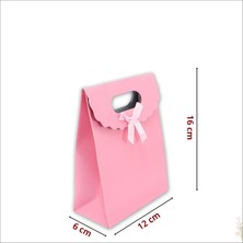 Süsle Bebek ve Parti El Geçmeli Karton Çanta 16 x 12 x 6 Cm, Pembe - 12 Adet