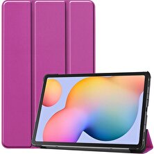 Kny Samsung Galaxy Tab S6 Lite P610 Kılıf Standlı Kapaklı Arkası Şeffaf Sert Smart Case Mor