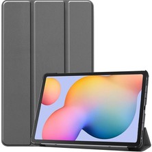 Kny Samsung Galaxy Tab S6 Lite P610 Kılıf Standlı Kapaklı Arkası Şeffaf Sert Smart Case Gri