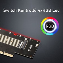 JEYI SK-5 M.2 NVMe (M-Key) to PCIe 3.0 X4 RGB Led Işıklı Çevirici Dönüştürücü Adaptör Kart