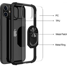 Kny Apple Iphone 12 Kılıf Silikon Kenarlı Yüzüklü Manyetik Mola Kapak