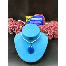 Doğal Taş Delisi Mavi Akik Doğal Taş Damla Kolye Ucu (Sertifikalı) (47 cm Zincir Dahil)