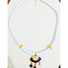 Hg.Aksesuar Kadın Mineli Nazarlı Cam Taşı Kolye