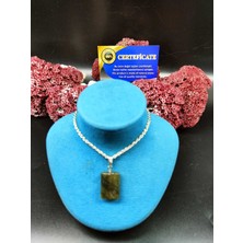 Doğal Taş Delisi Labradorit Doğal Taş Kare Kolye Ucu (Sertifikalı) (47 cm Zincir Dahil)