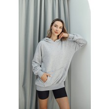 Gri Kanguru Cepli Kapüşonlu Sweatshirt
