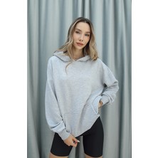 Gri Kanguru Cepli Kapüşonlu Sweatshirt