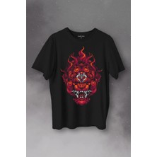 Kendim Seçtim Lion Fire Head Aslan Japan Maske Baskılı Tişört  T-Shirt