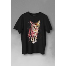 Kendim Seçtim Sevimli Masum Rengarenk Kedi Çizim Silüeti Baskılı Tişört  T-Shirt
