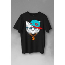 Kendim Seçtim Gözlüklü Kedi Cat Glasses Yo Momy Dolar Baskılı Tişört  T-Shirt