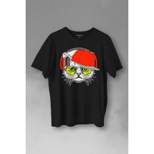 Kendim Seçtim Cat Glasses Gözlüklü Kırmızı Kedi Baskılı Tişört  T-Shirt