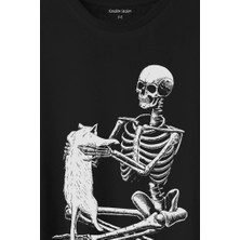 Kendim Seçtim Iskelet Ölünceye Kadar Kedi Seveceğim Skeleton Cat Love Baskılı Tişört  T-Shirt