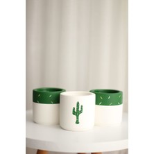 Dekozayn Home Kaktüs Desenli Beton Saksı Üçlü Set- Küçük Boy Sukulent Saksısı Çizim Kaktüs